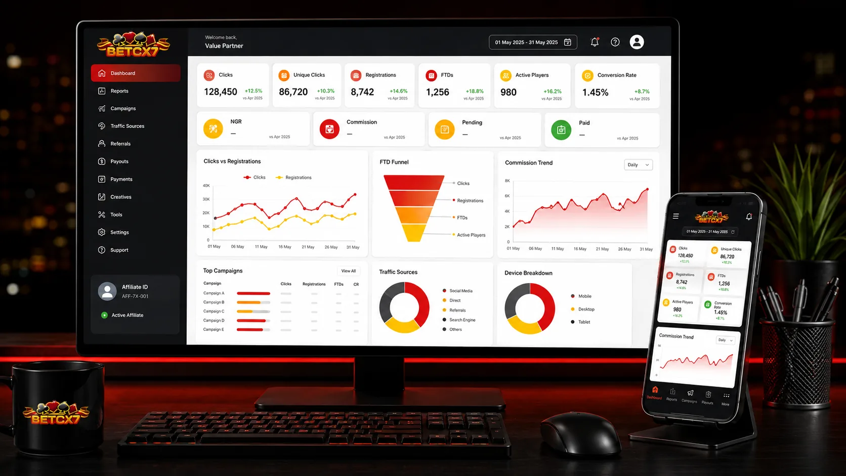 BetCX7 affiliate dashboard preview